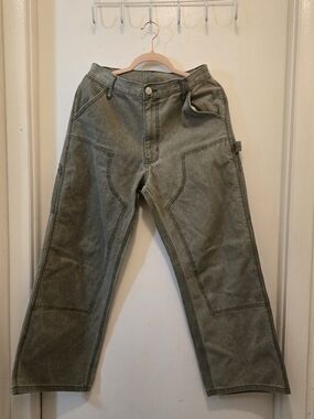 Wide Leg Utility Jeans in‎ Olive Green